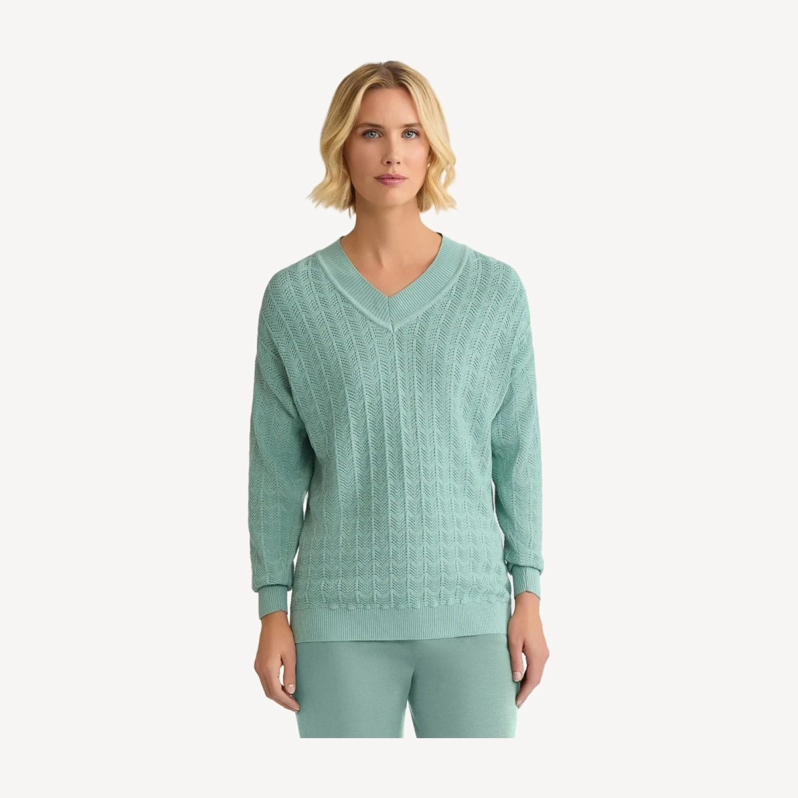 Relaxed Pointelle Soft Knit Sweater