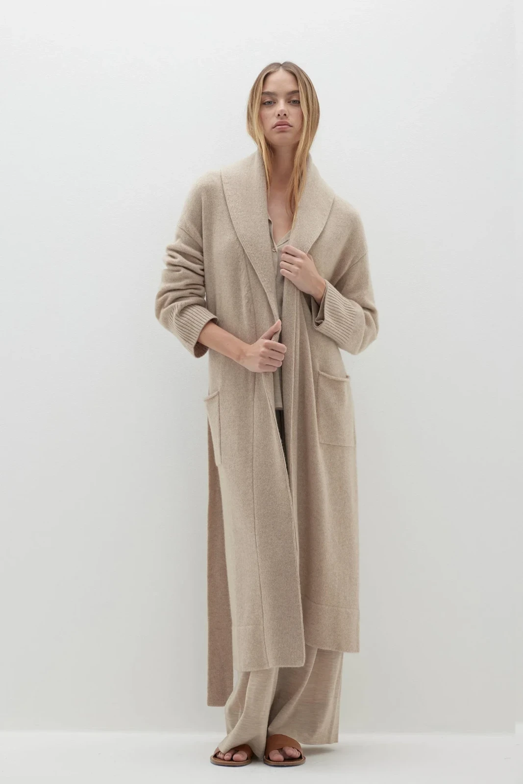 YASMIN CASHMERE ROBE - FLAX