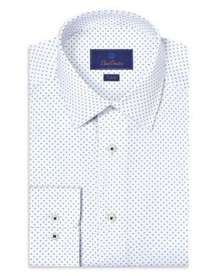 David Donahue Trim Fit Neat Print Dress Shirt