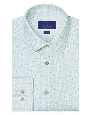 David Donahue Trim Fit Geometric Print Dress Shirt