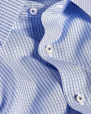 David Donahue Trim Fit Poplin Micro Check Dress Shirt