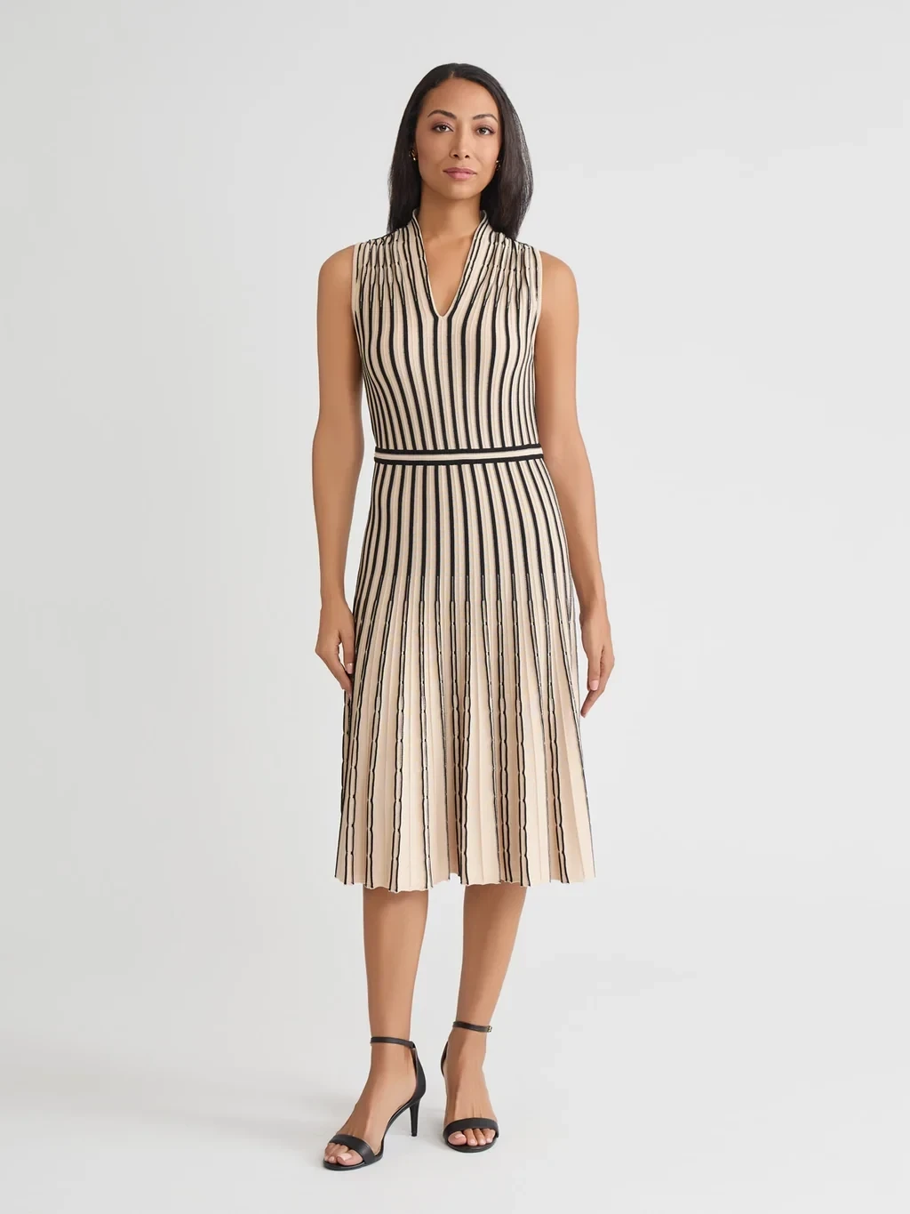 Fit & Flare Sleeveless Striped Soft Ribbed Knit Dress