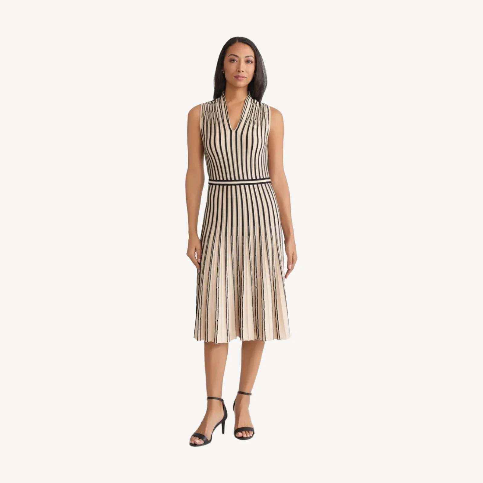 Fit & Flare Sleeveless Striped Soft Ribbed Knit Dress