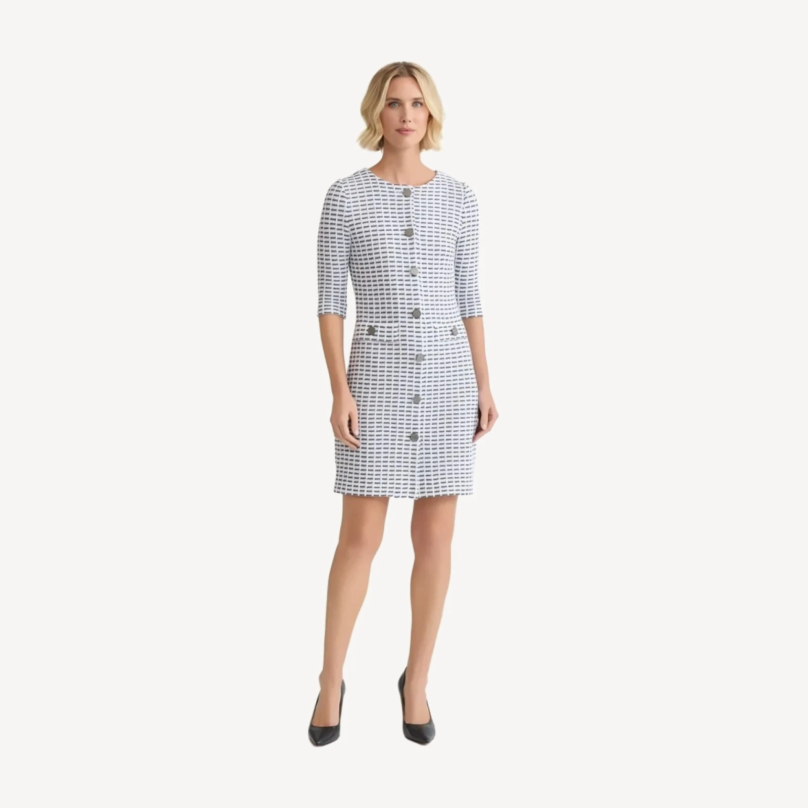 Two-Tone Tweed Knit Sheath Dress