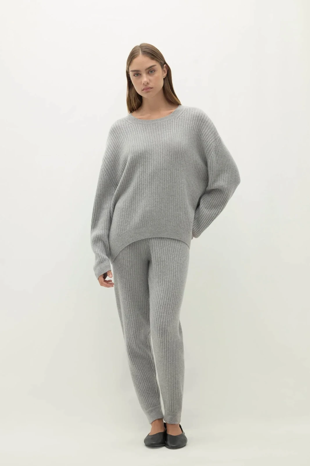 HEIDI RIBBED JOGGER PANT - SHADOW HEATHER