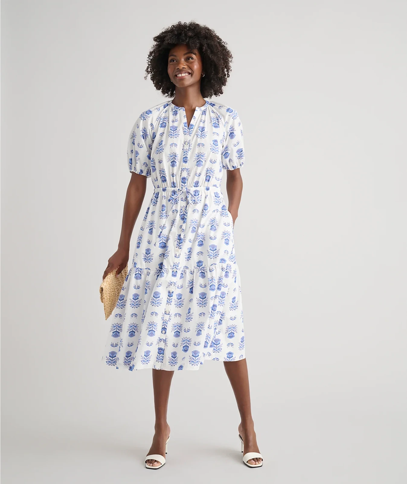 Stretch Cotton Printed Brigette Midi Dress