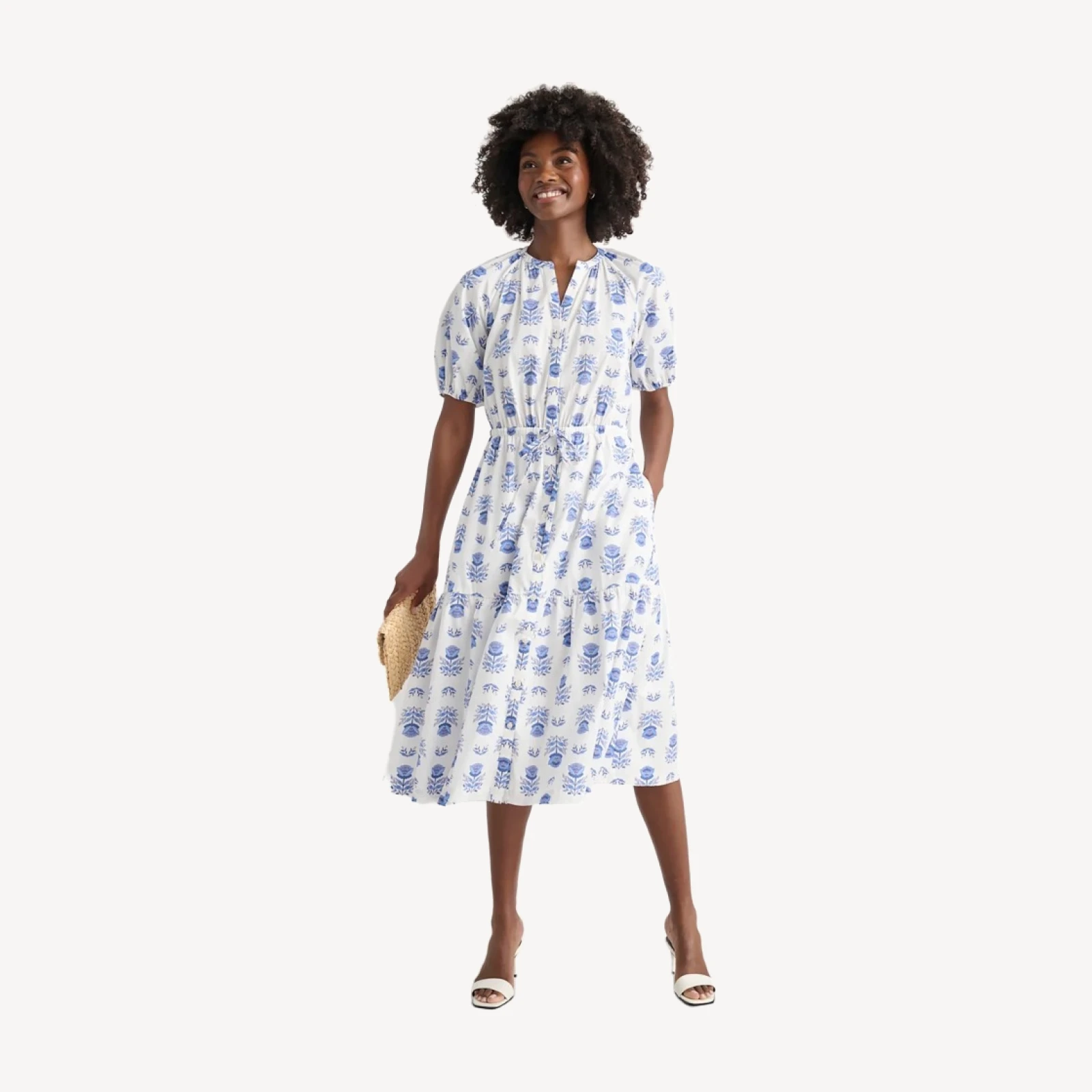 Stretch Cotton Printed Brigette Midi Dress