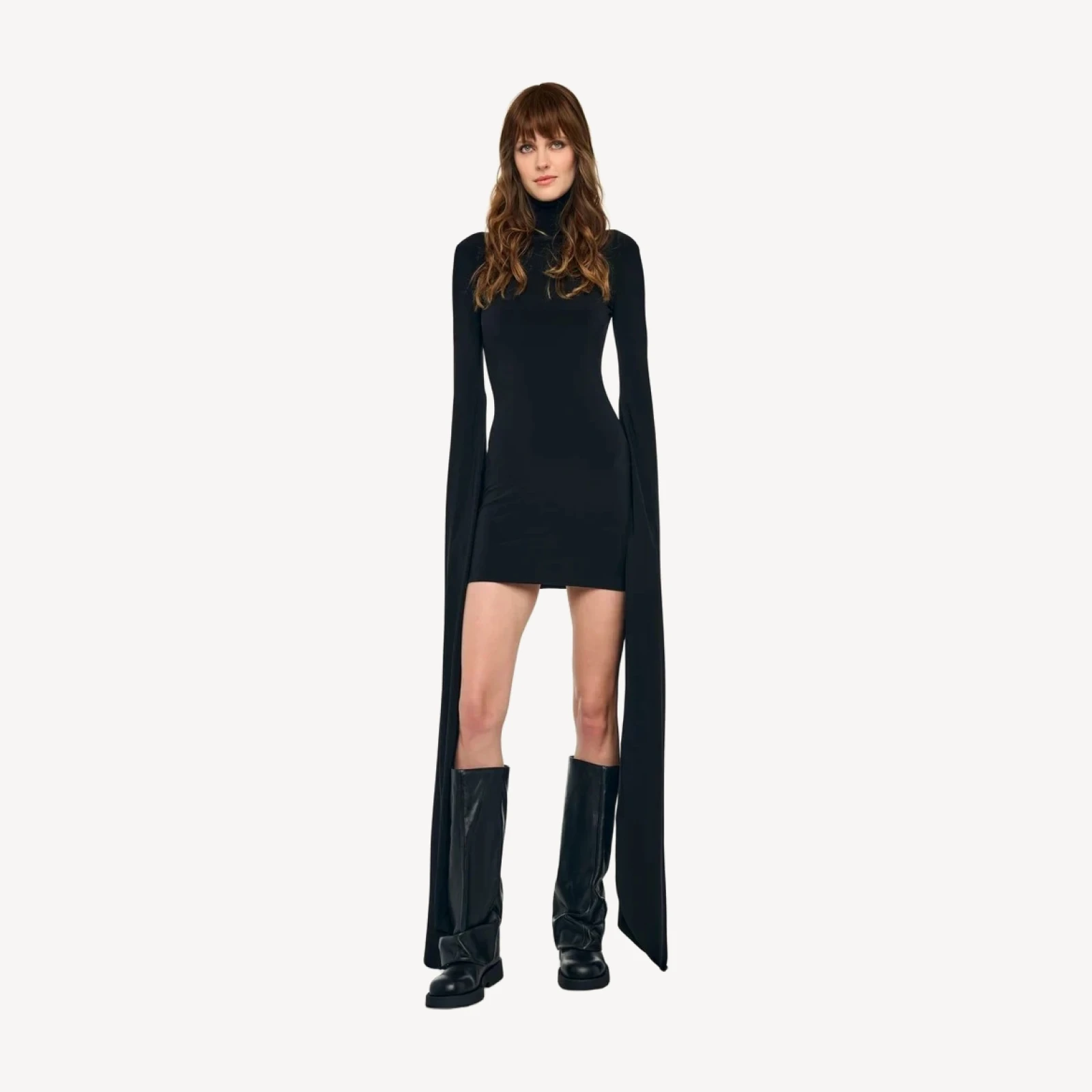 RIBBON SLEEVE TURTLENECK MINI DRESS