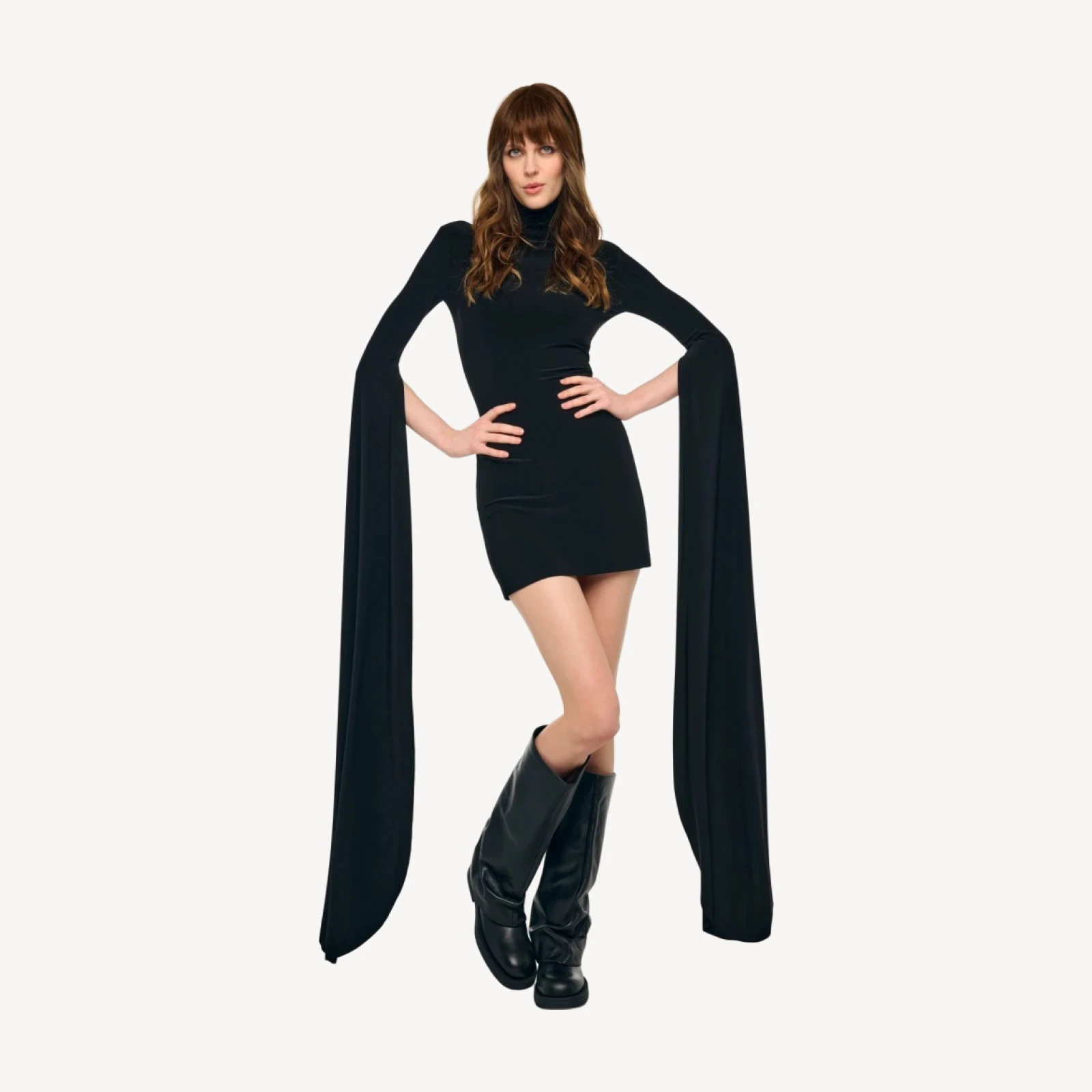 RIBBON SLEEVE TURTLENECK MINI DRESS