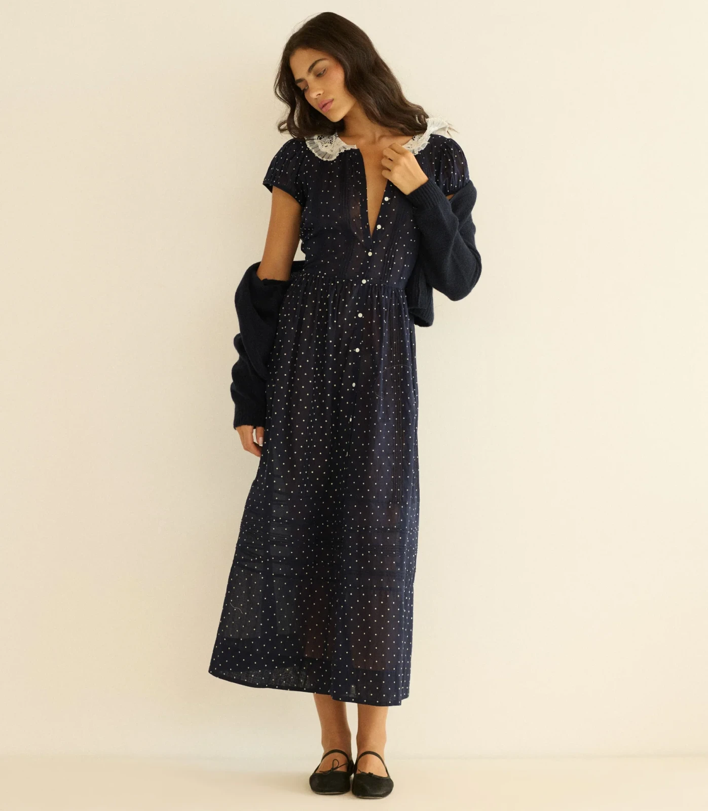 AMÉRIE DRESS -- NAVY FLOCK DOT
