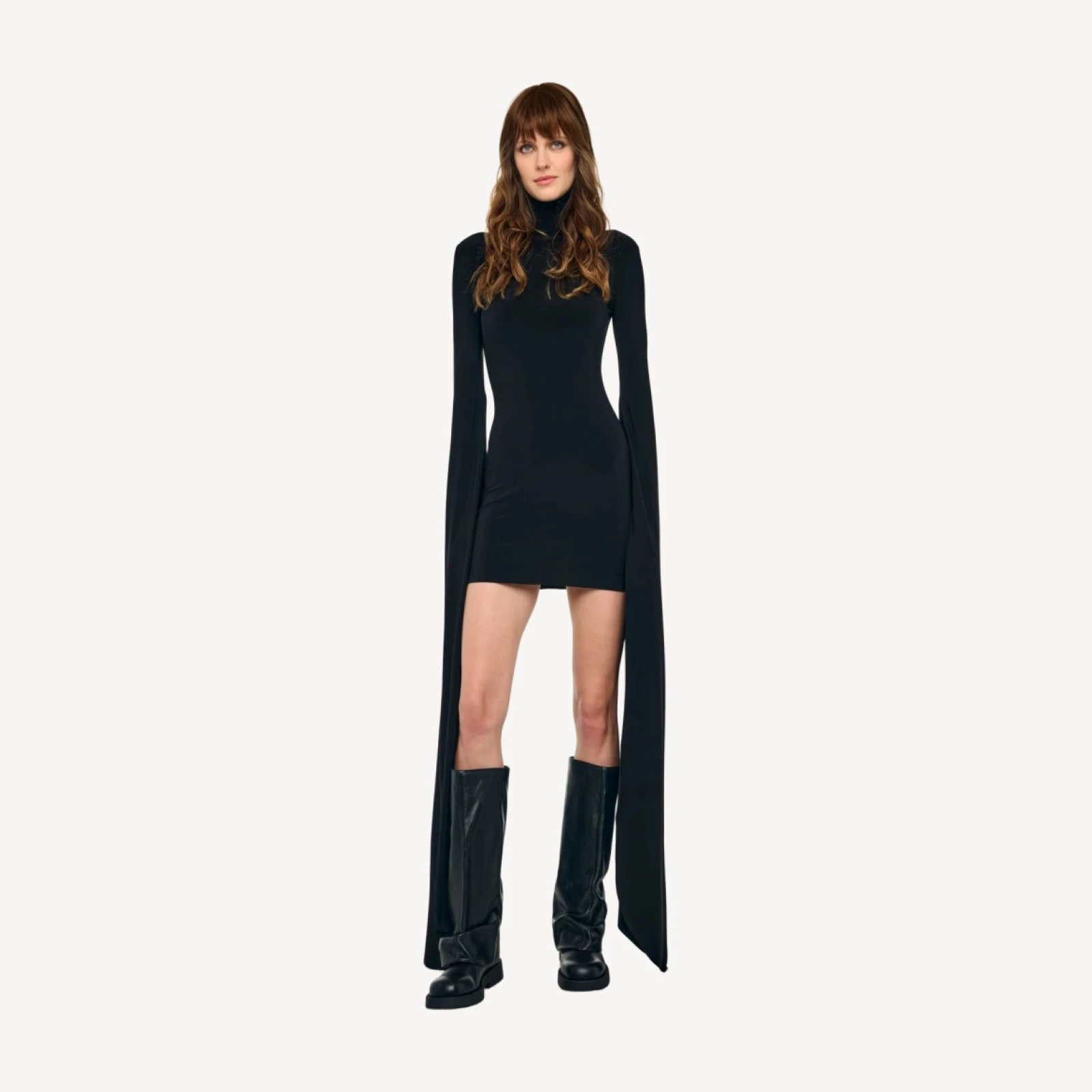 RIBBON SLEEVE TURTLENECK MINI DRESS