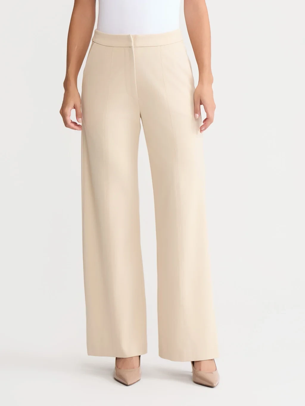 Naomi Wide Leg LuxeStretch Ponte Pant, Biscotti - True Fit