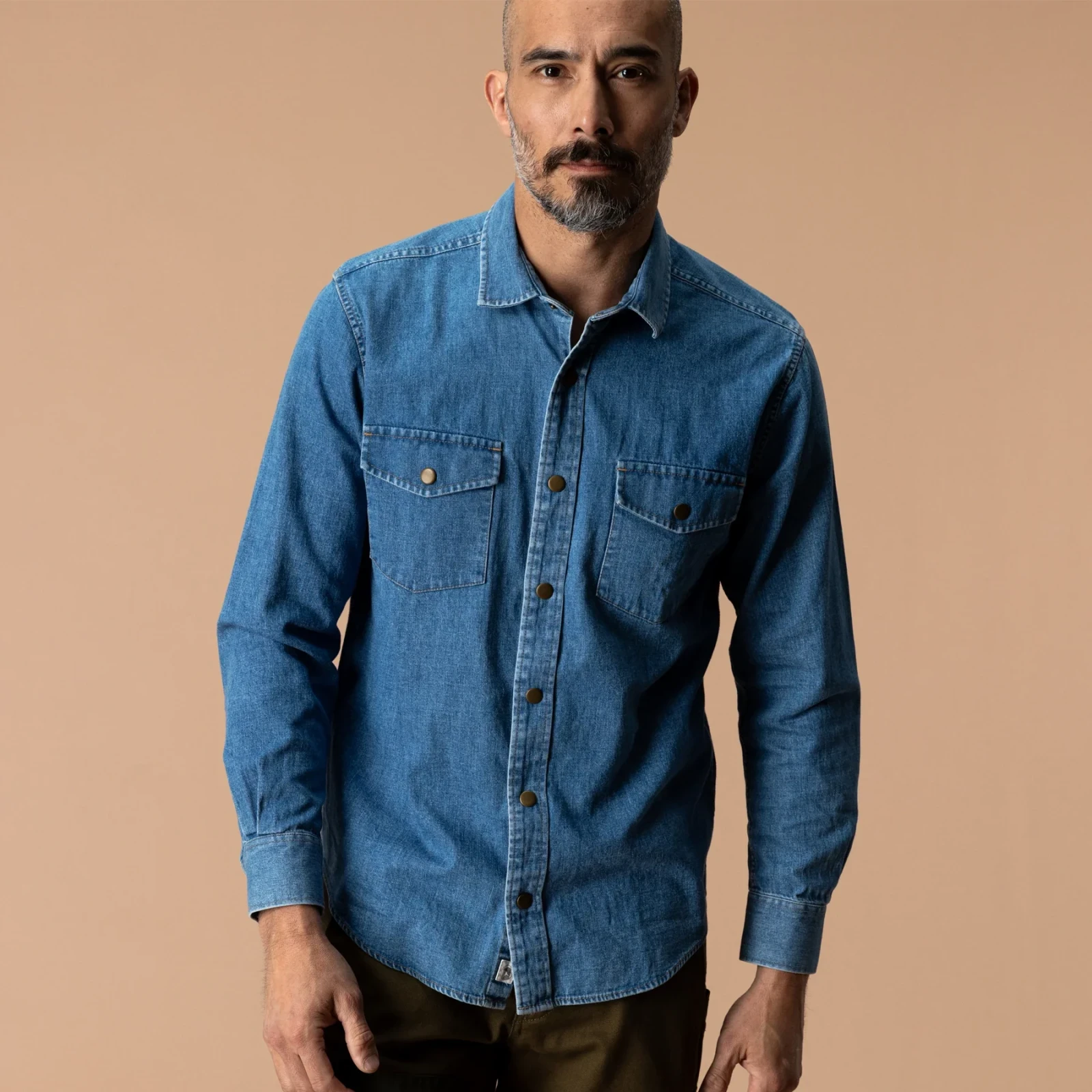 Denim Snap Shirt - Clyde Solid - Indigo Blue