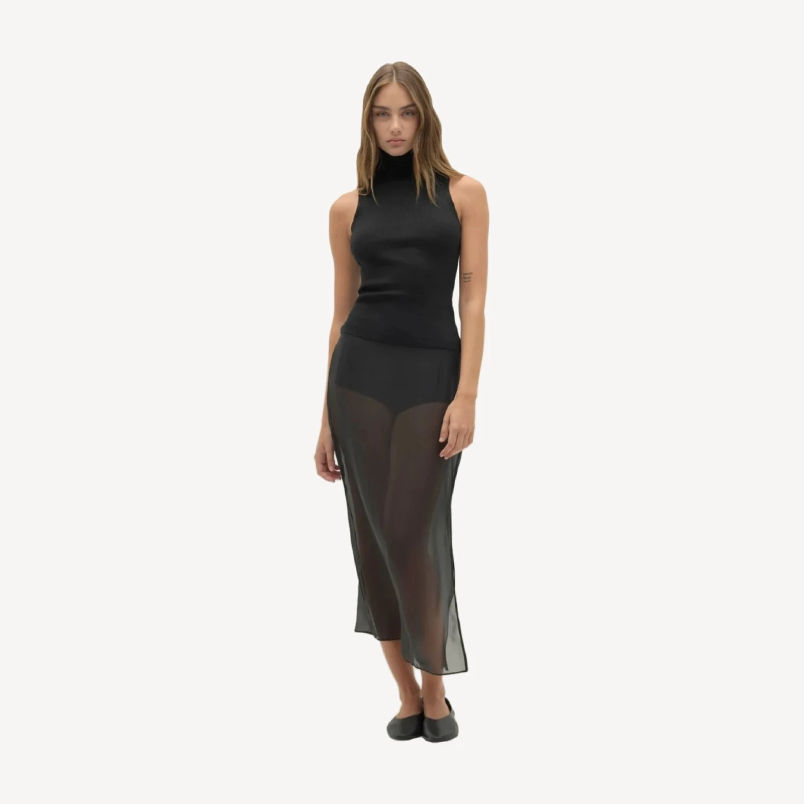 MARISSA SILK ORGANZA MIDI SKIRT - BLACK