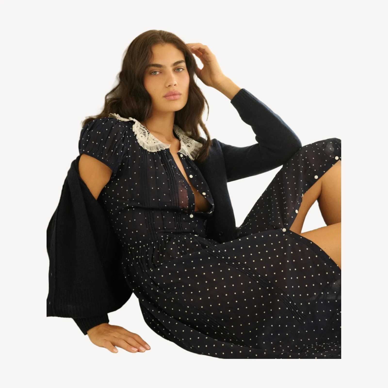 AMÉRIE DRESS -- NAVY FLOCK DOT