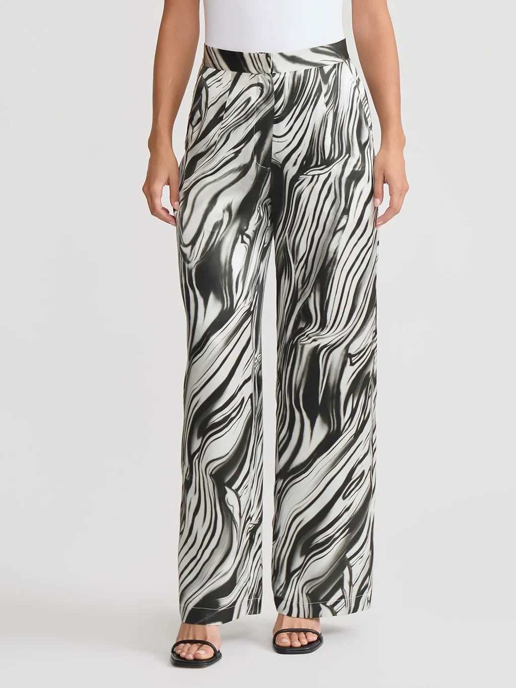 Marble Print Wide Leg Silk Pant