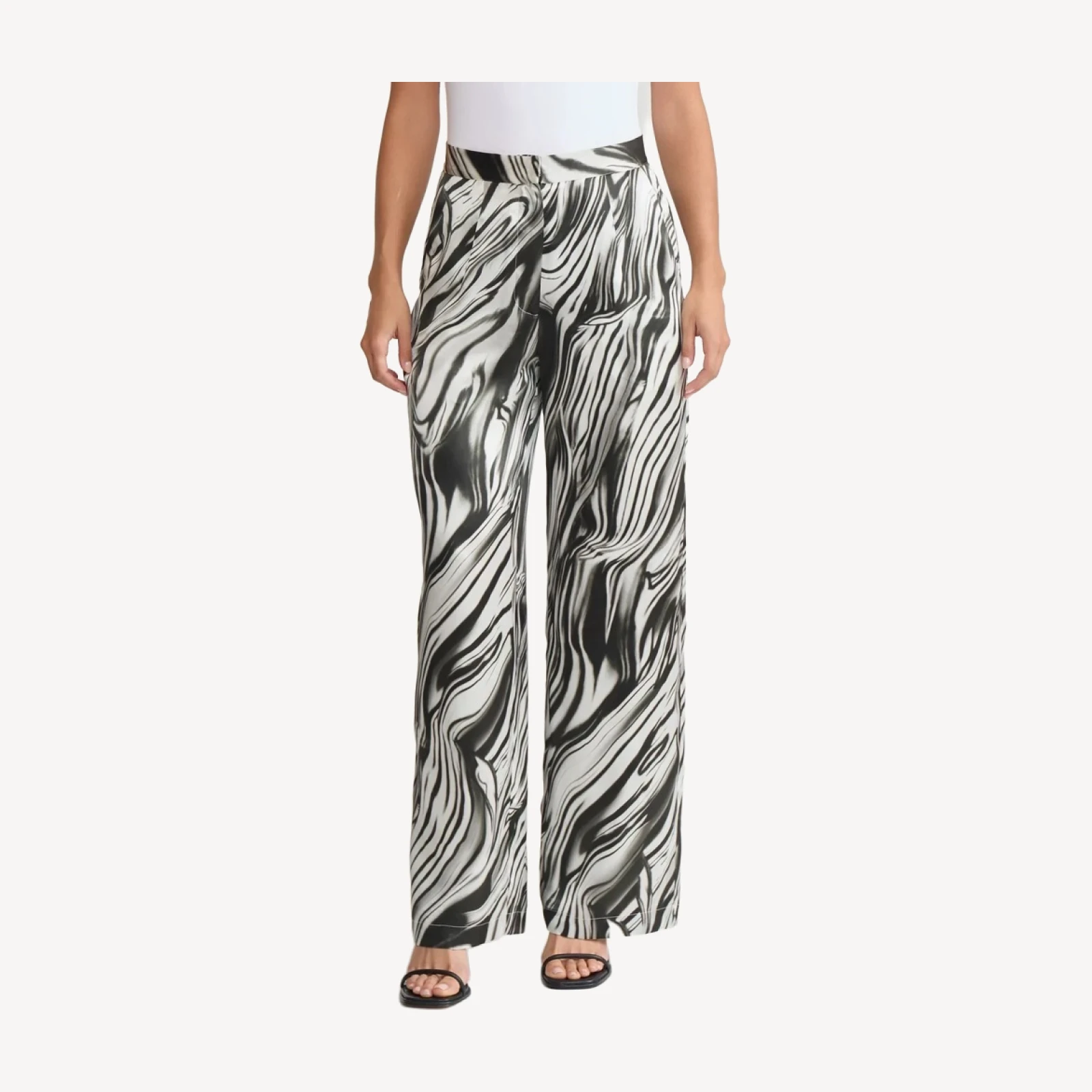 Marble Print Wide Leg Silk Pant