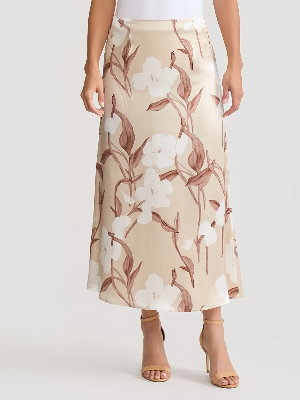 Flared Floral Print Silk Maxi Skirt