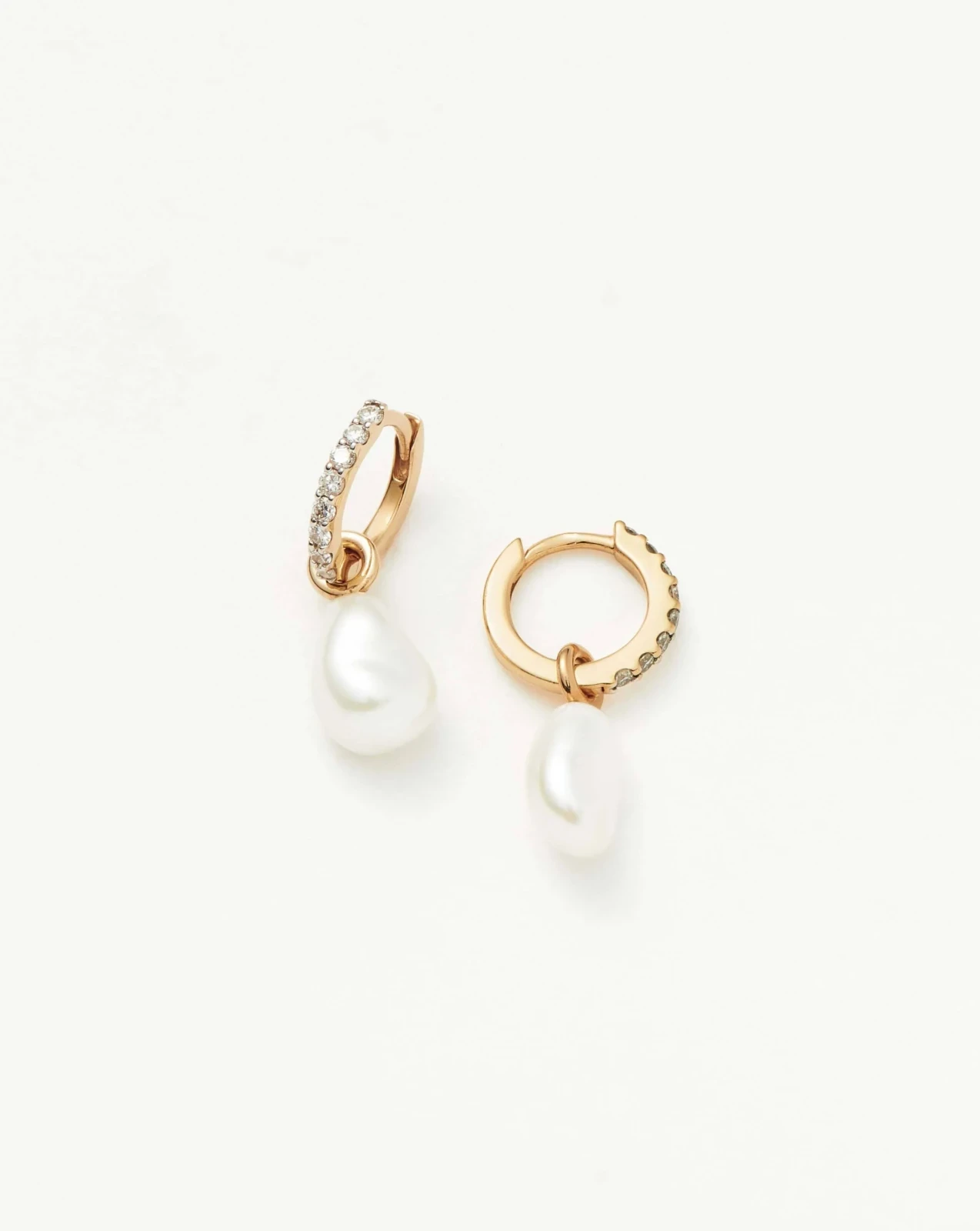 Solid Gold Diamond & Pearl Charm Hoop Earrings | 9ct Solid Yellow Gold/Pearl & Diamond