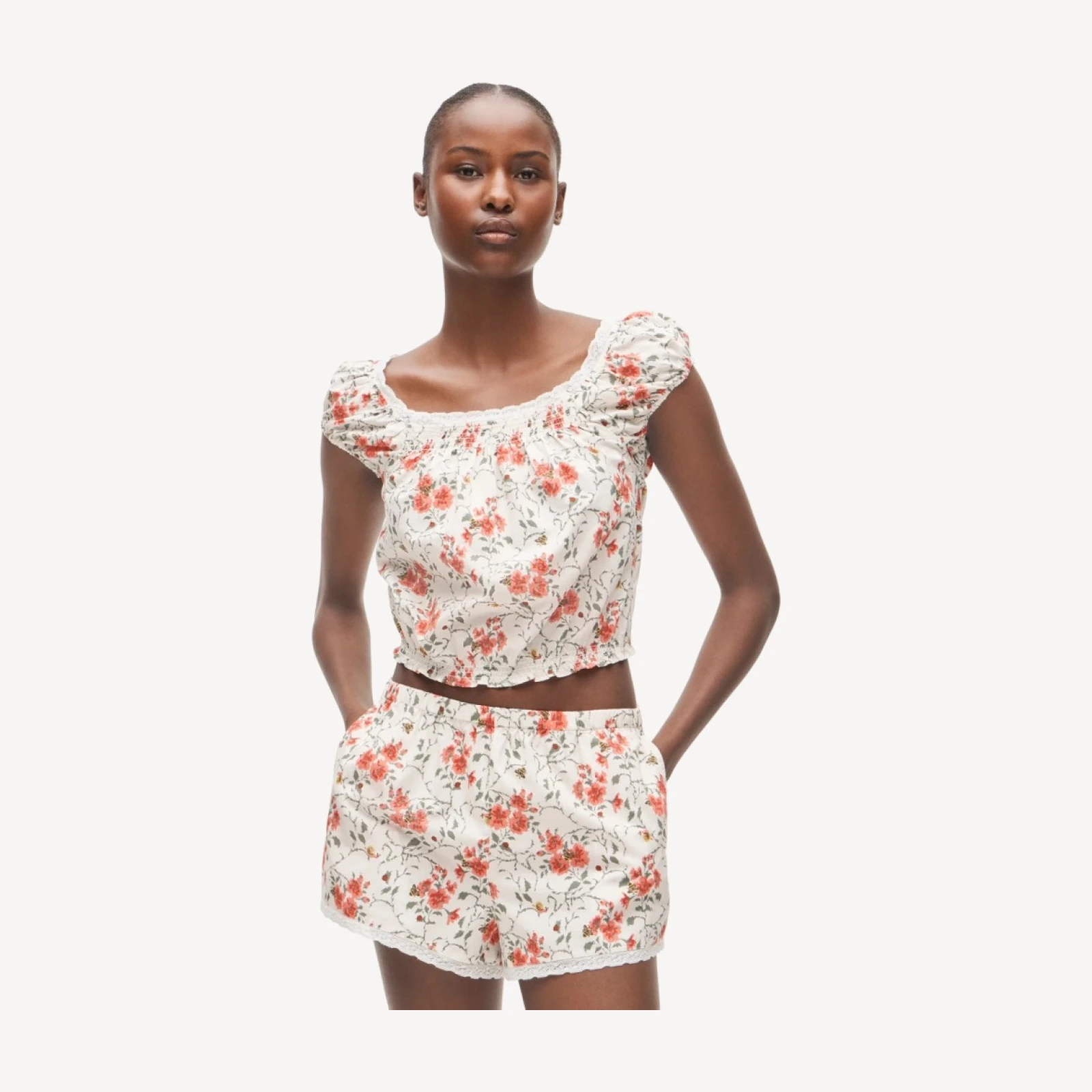 Garden floral pajama short set in cotton poplin