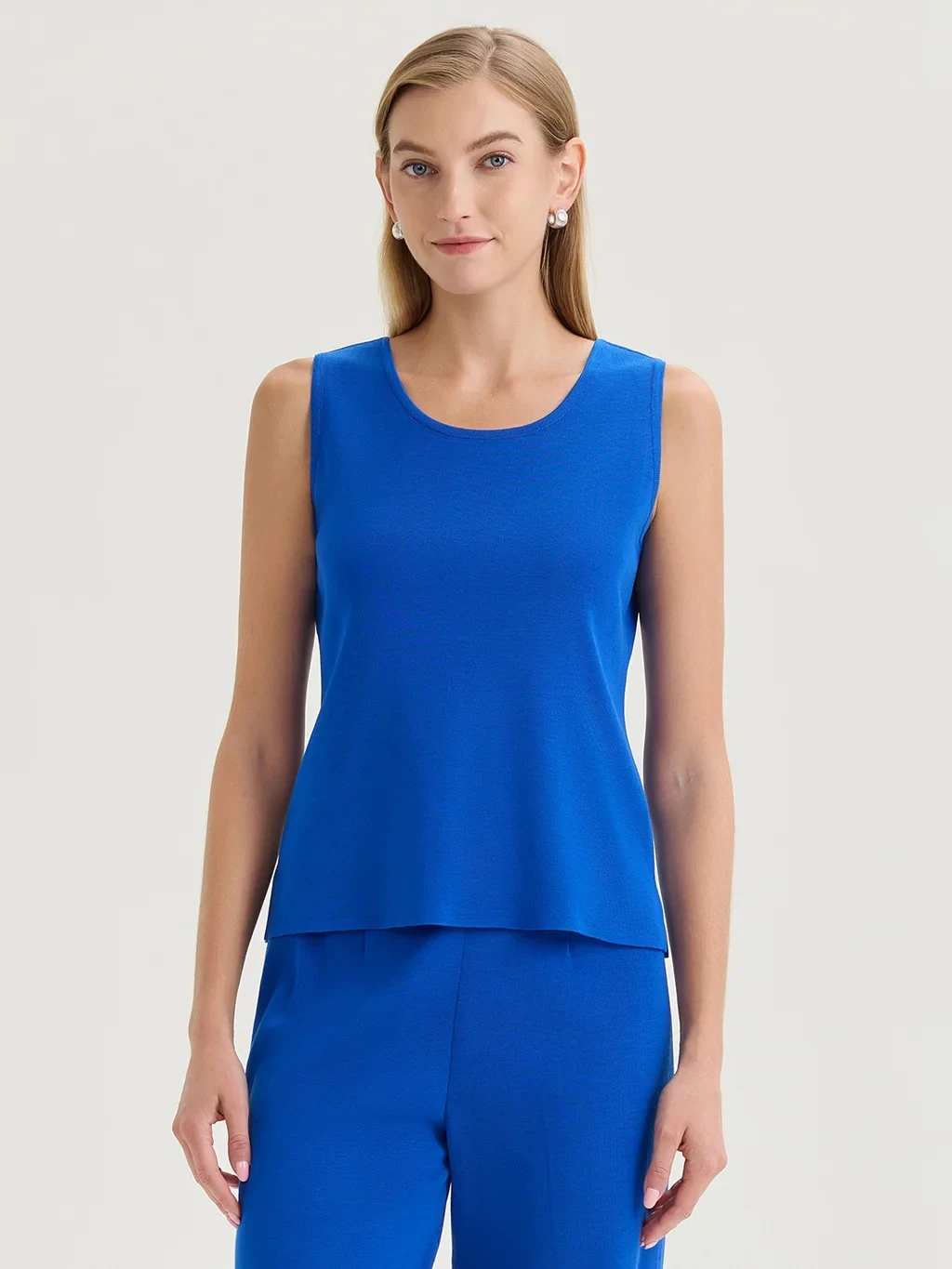 Double Scoop Neck Mylana Knit Tank, Aegean Blue
