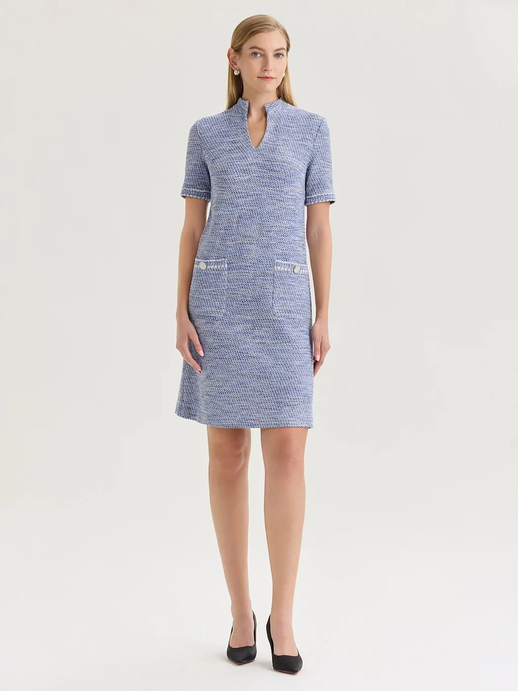 Melange Tweed Knit Shift Dress