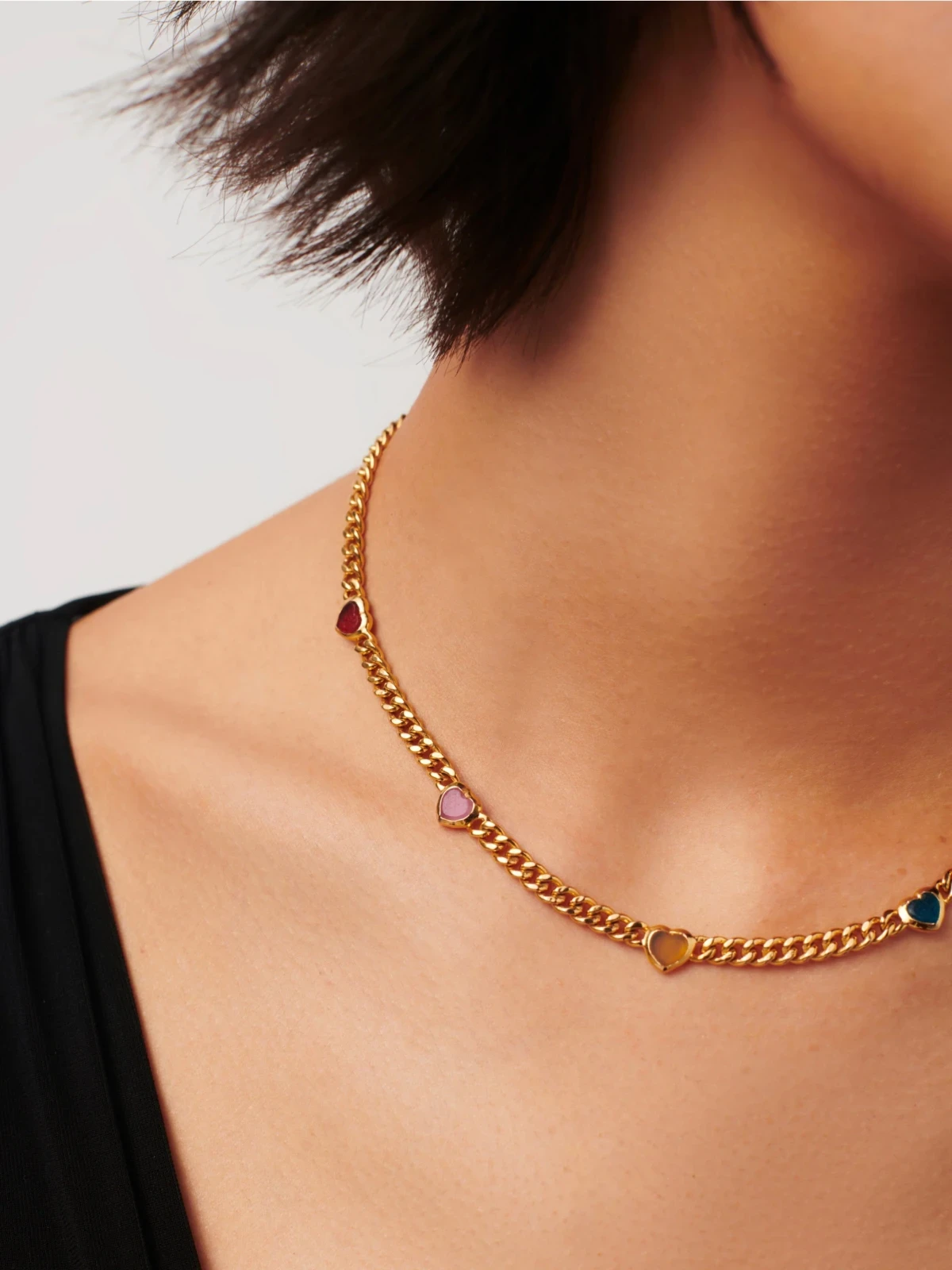 Jelly Heart Gemstone Charm Necklace | 18ct Gold Plated/Multi Quartz, photo 3