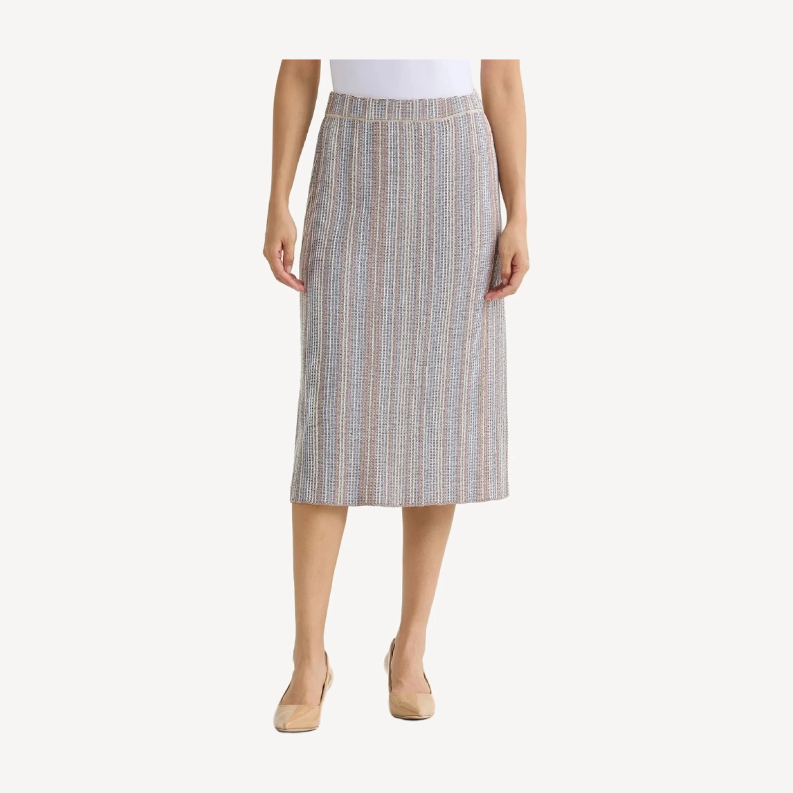 Multi-Color Straight Knit Midi Skirt