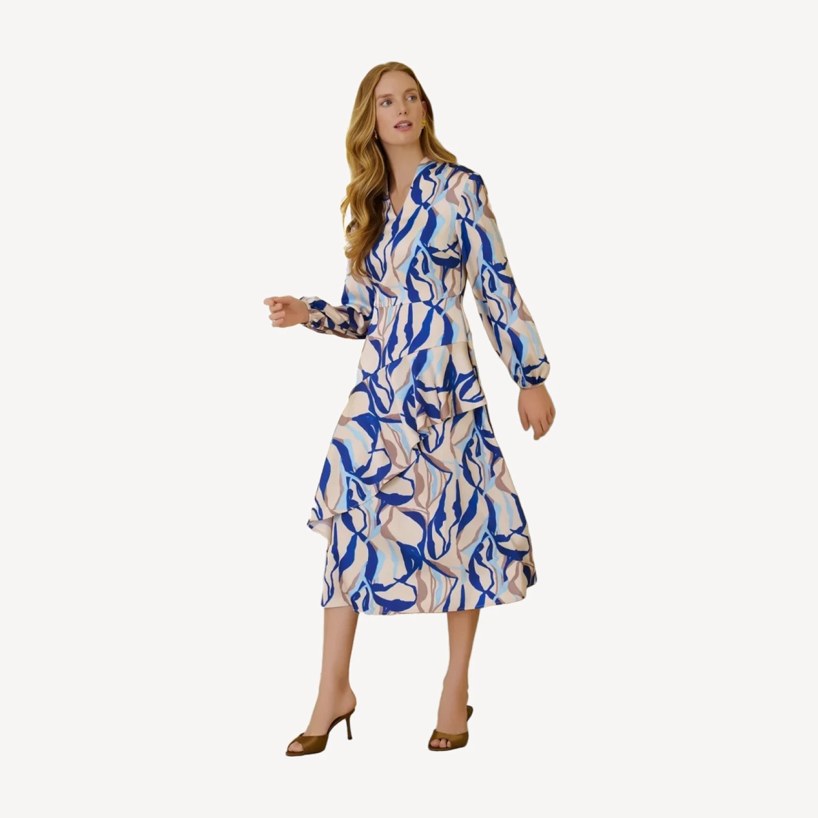 Fit & Flare Printed Crepe de Chine Ruffle Maxi Dress