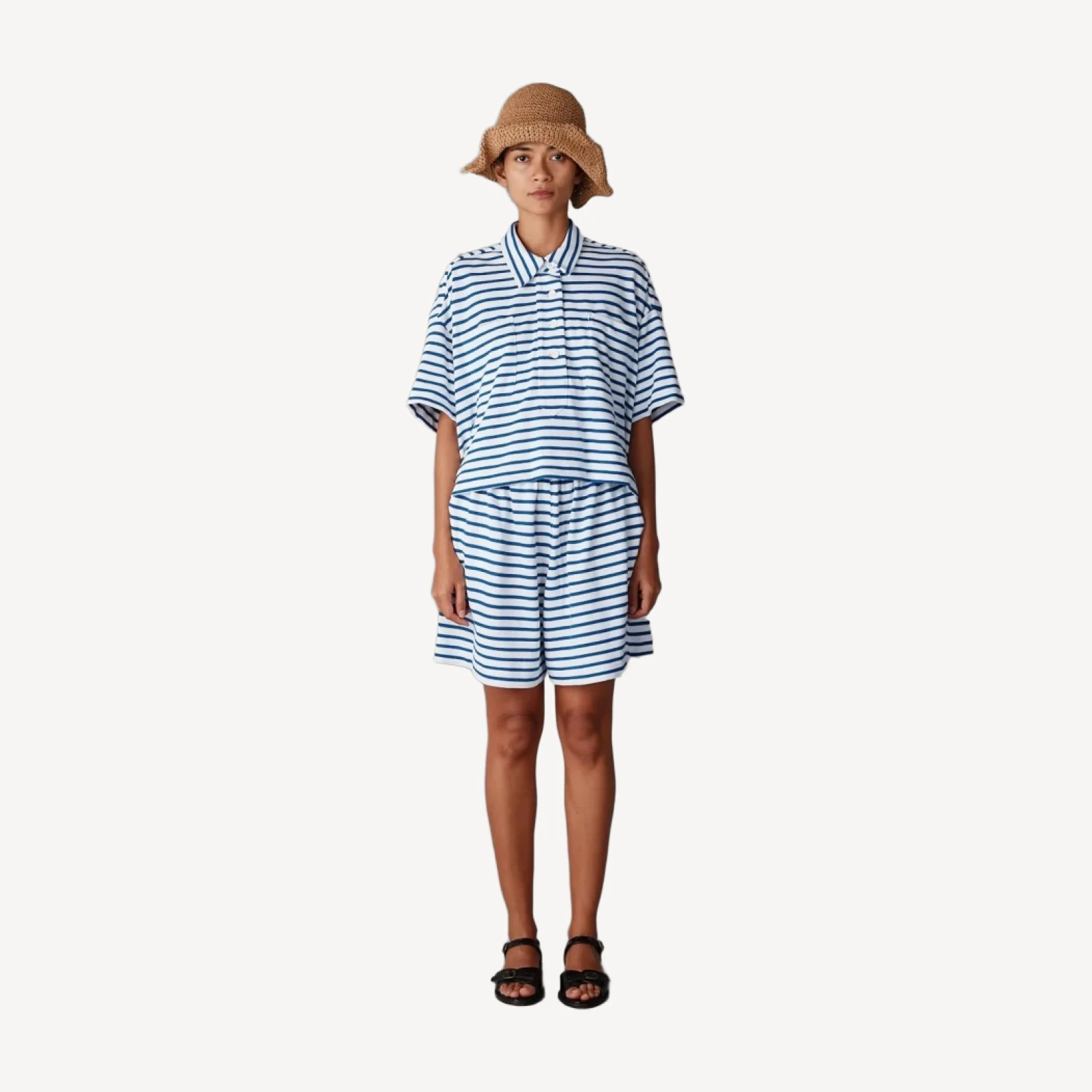 OLIVIA SHORT | BLUE & WHITE STRIPE JERSEY