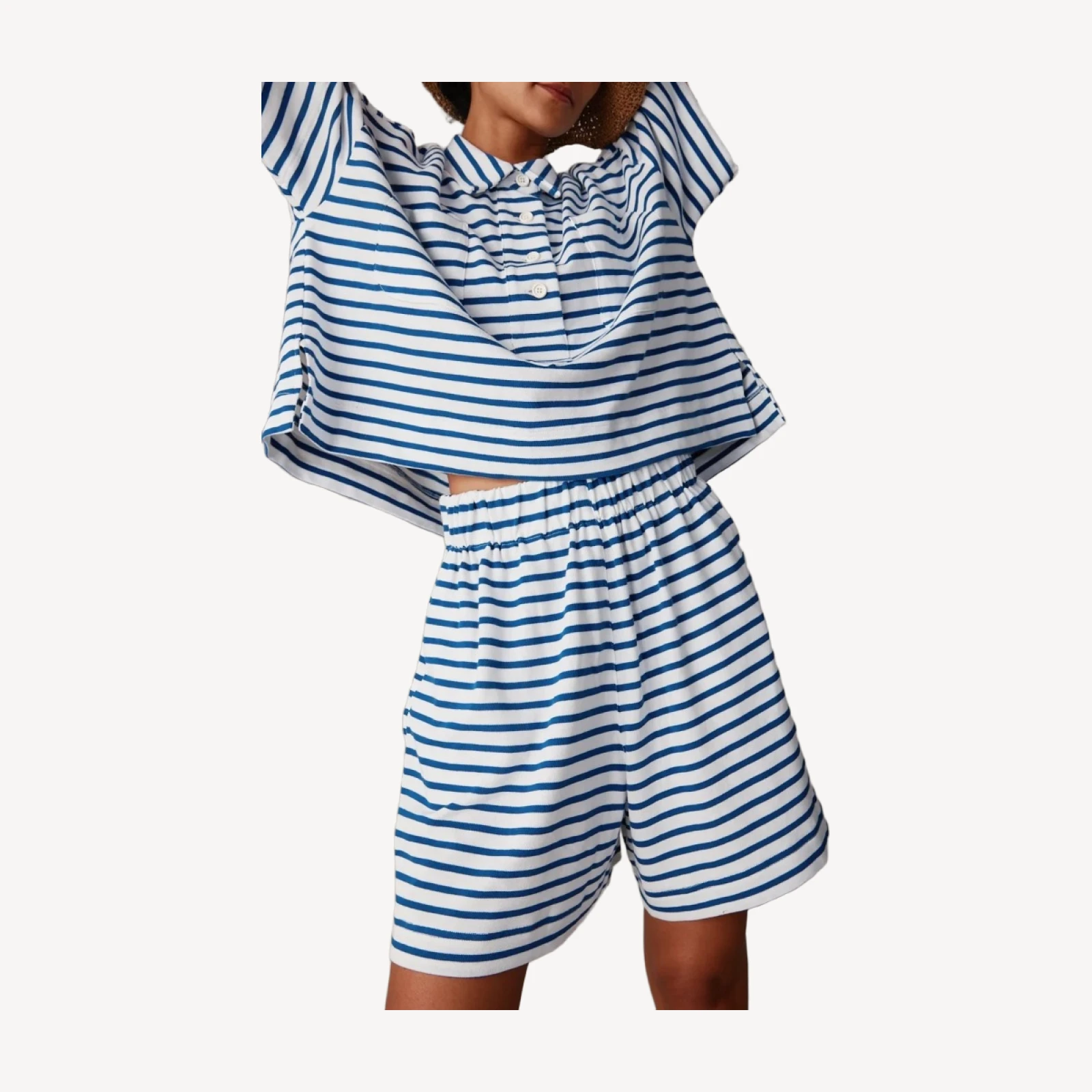 OLIVIA SHORT | BLUE & WHITE STRIPE JERSEY