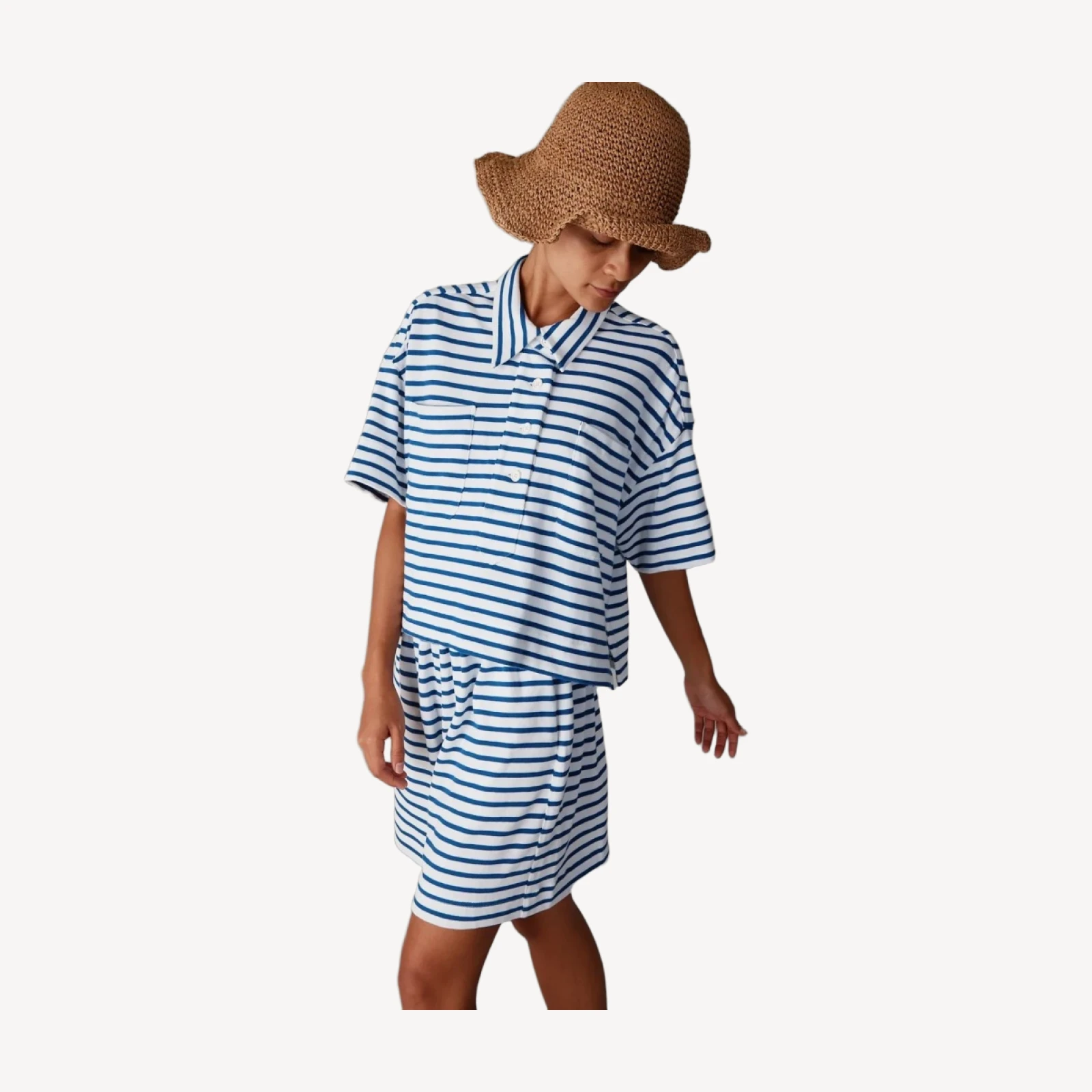 OLIVIA SHORT | BLUE & WHITE STRIPE JERSEY