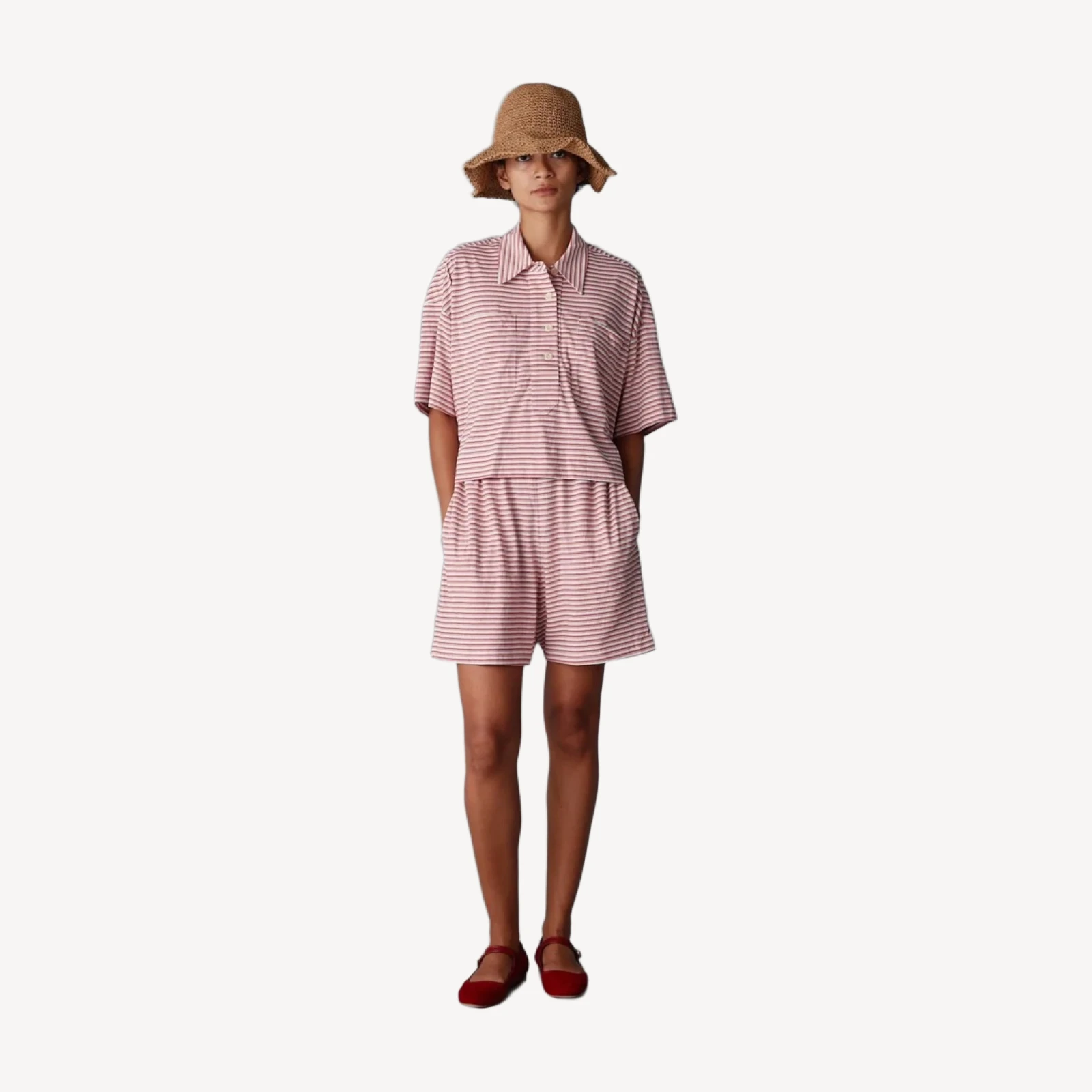 OLIVIA SHORT | PINK FINE STRIPE JERSEY
