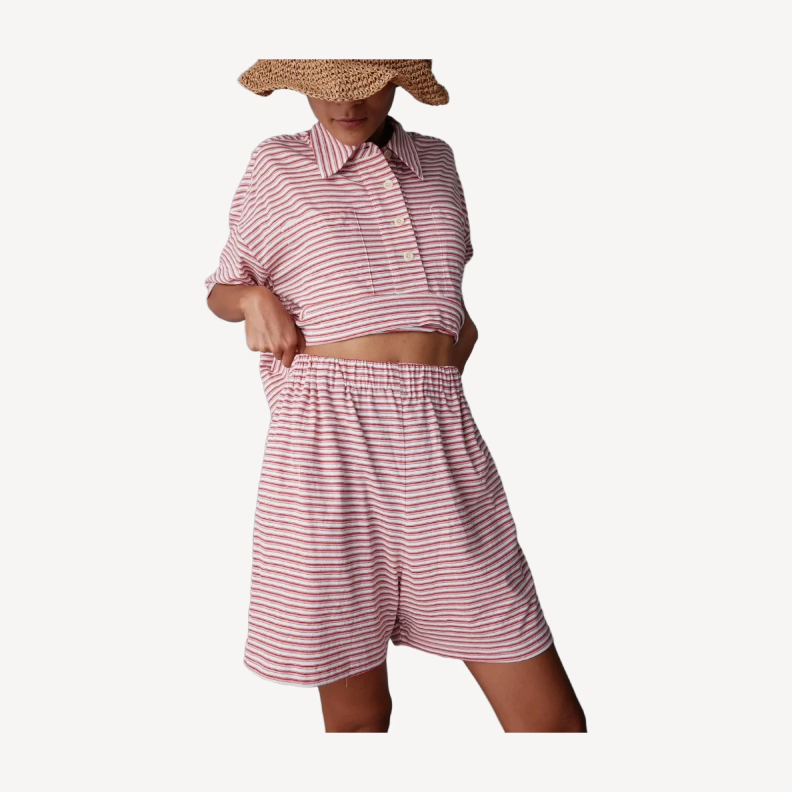 OLIVIA SHORT | PINK FINE STRIPE JERSEY