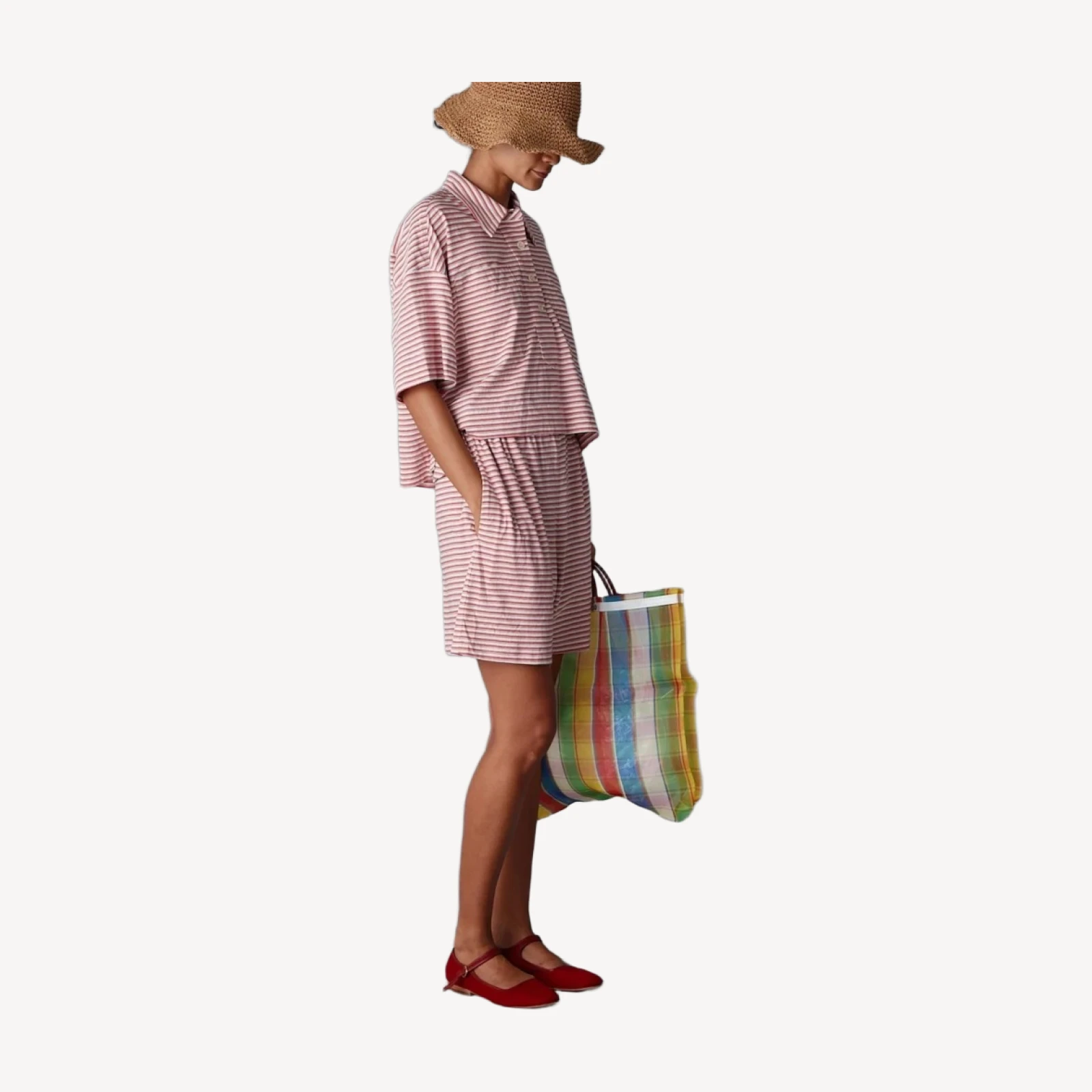 OLIVIA SHORT | PINK FINE STRIPE JERSEY
