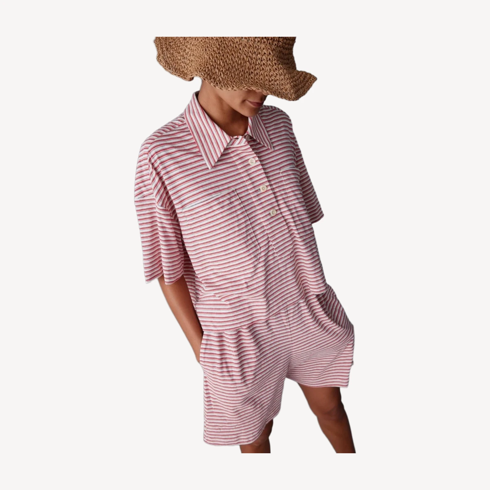 OLIVIA SHORT | PINK FINE STRIPE JERSEY
