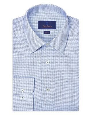 David Donahue Slim Fit Stretch Twill Micro Check Dress Shirt