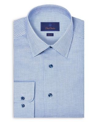 David Donahue Slim Fit Stretch Twill Micro Check Dress Shirt