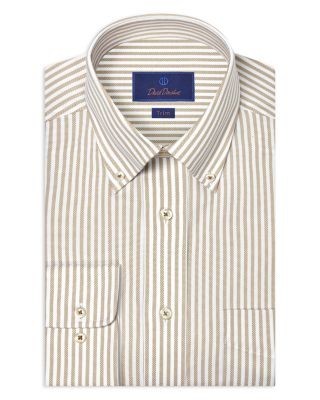 David Donahue Trim Fit Royal Oxford Stripe Dress Shirt