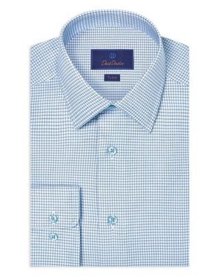 David Donahue Trim Fit Twill Micro Check Dress Shirt