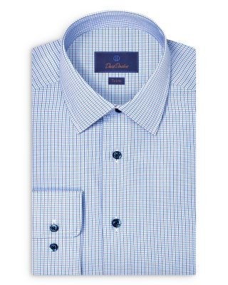 David Donahue Trim Fit Micro Dobby Check Dress Shirt