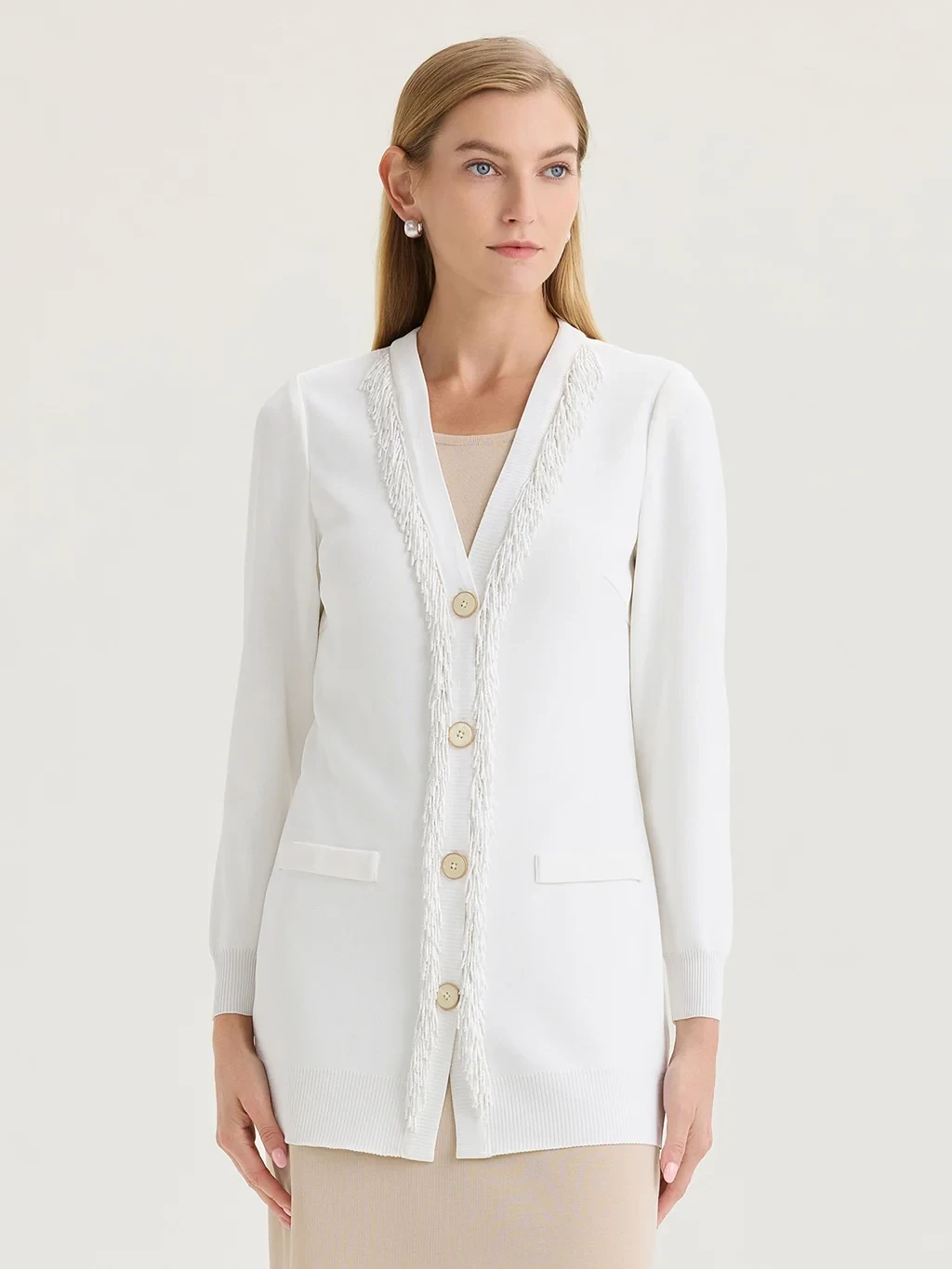 Heritage Beaded Trim Flat Knit Cardigan