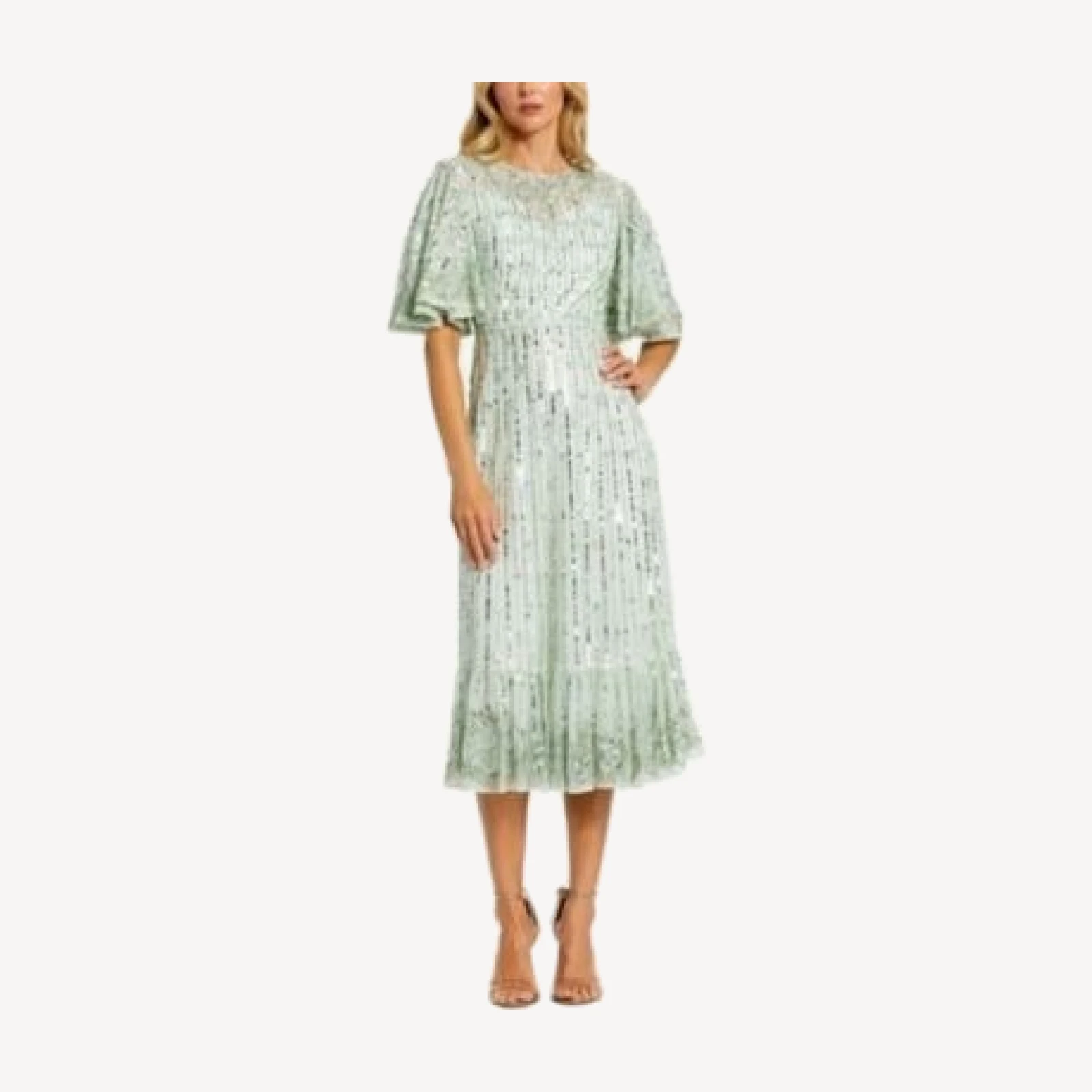 Mac Duggal Sequined Flounce Sleeve Midi Dress