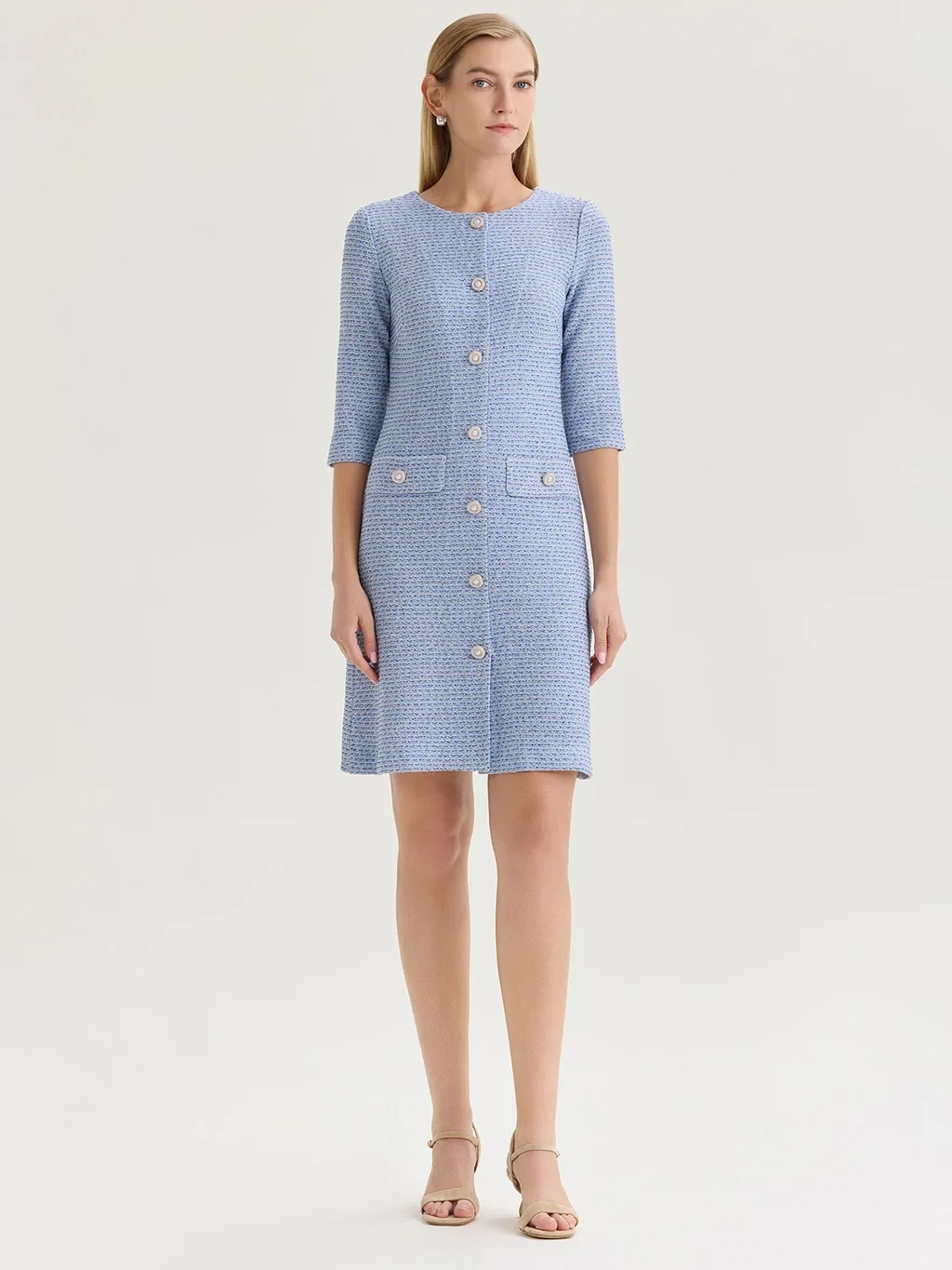 Tri-Color Tweed Knit Sheath Dress