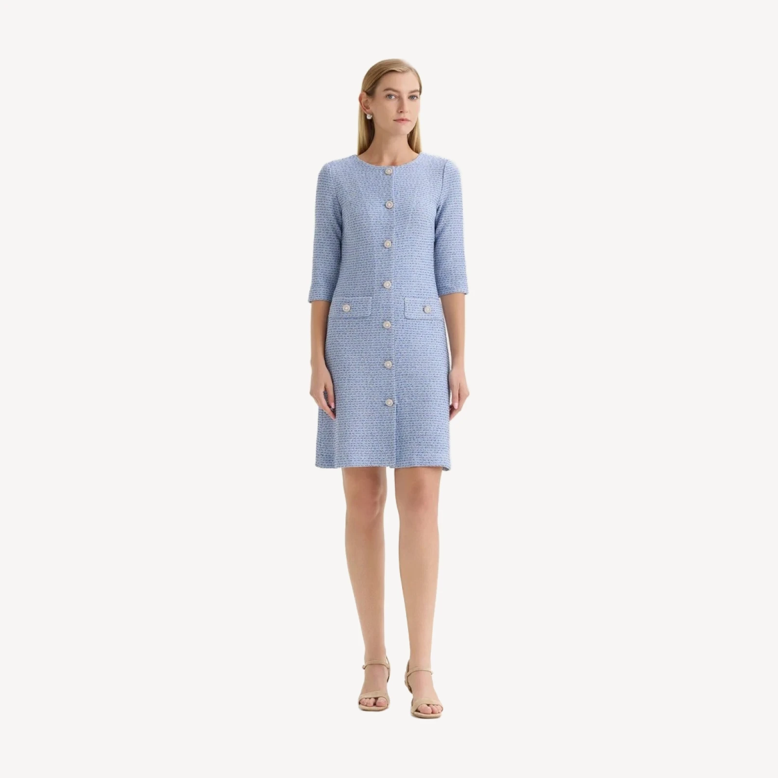 Tri-Color Tweed Knit Sheath Dress