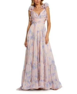 Mac Duggal Ruffle Tiered Floral Cut-Out Chiffon Gown