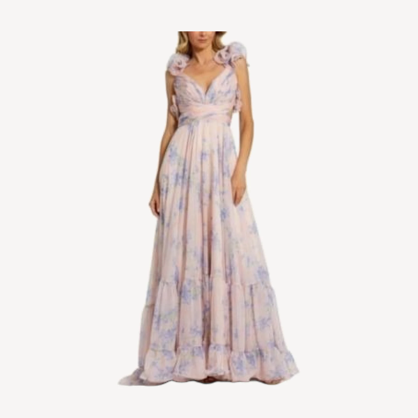 Mac Duggal Ruffle Tiered Floral Cut-Out Chiffon Gown