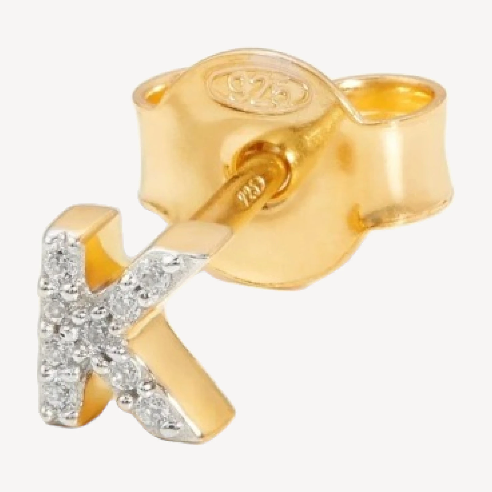 Pave Initial Single Stud Earring - Initial K | 18ct Gold Vermeil/Cubic Zirconia