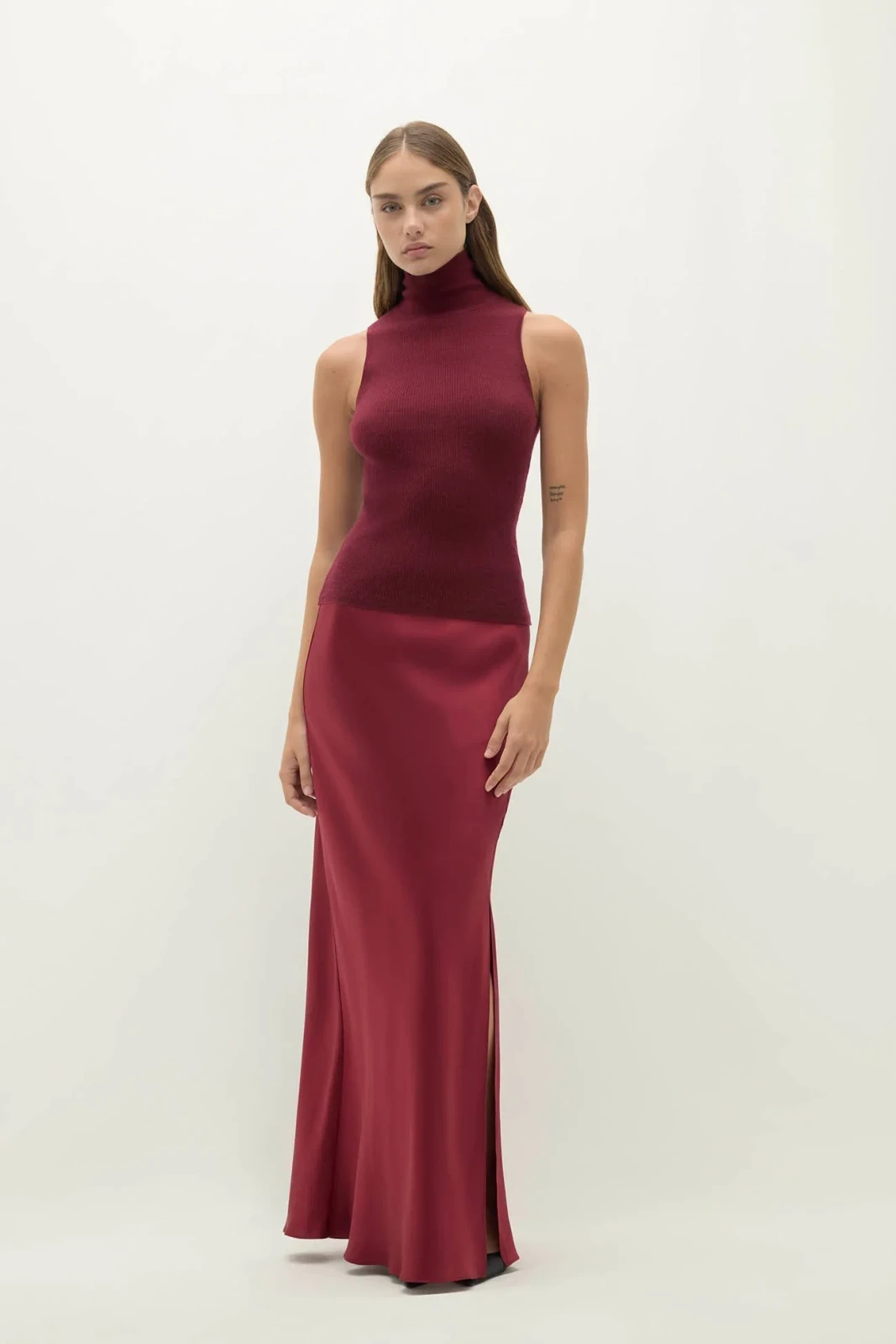 SIREN SILK MAXI SKIRT - BORDEAUX