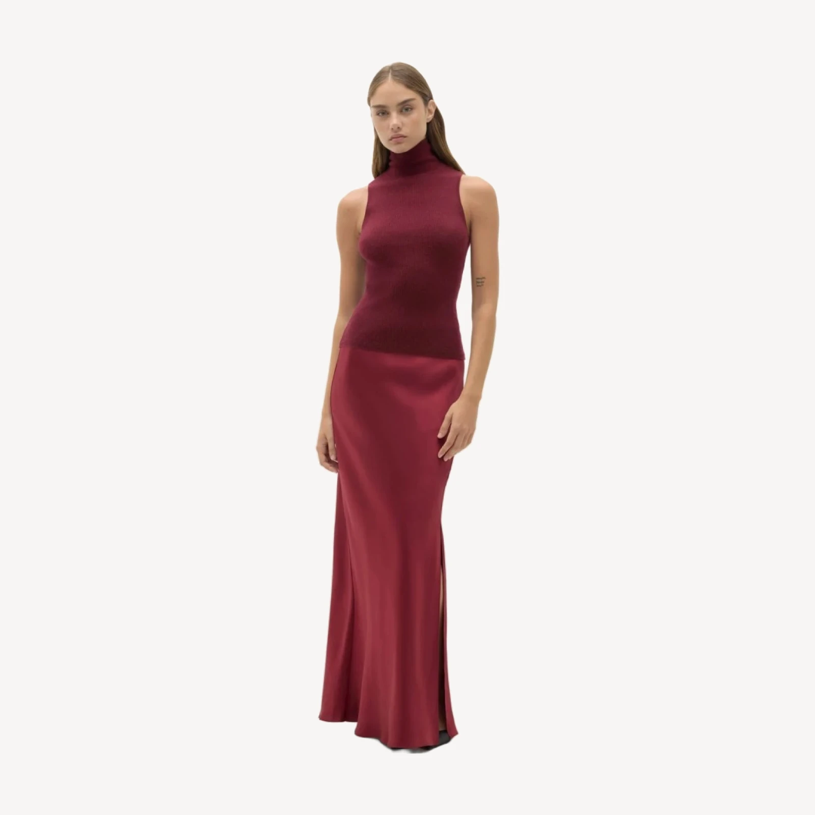 SIREN SILK MAXI SKIRT - BORDEAUX